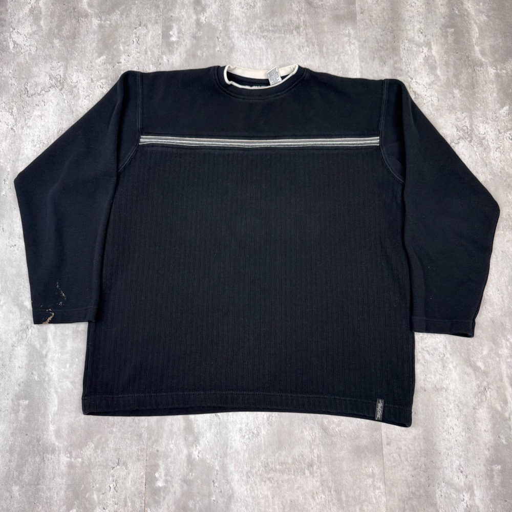 Vintage Point Zero Shirt Mens Large Black Striped Long Sleeve Surf Y2K 90s